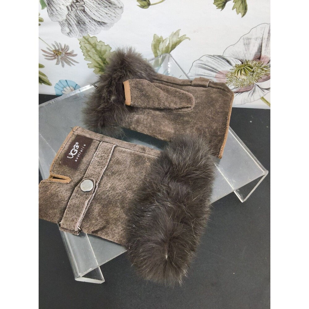 Ugg Brown Suede Fur tirmed Fingerless Driving  Gloves Size M